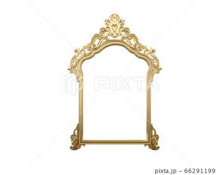 Golden vintage frame, mirror. Design retro element. physical realistic reflection . 3d rendering 66291199