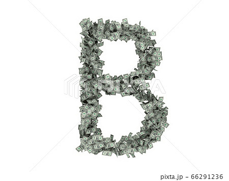 Letter from dollars. Alphabet isolate on white background. 3d rendering Letter from dollars. Alphabet isolate on white background. 3d rendering 66291236