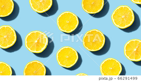 Fresh yellow lemons overhead view 66291499