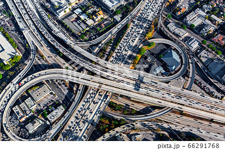 Aerial view of a massive highway intersection in LA Aerial view of a massive highway intersection in LA 66291768