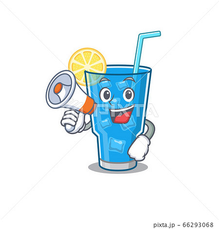 Mascot design of blue lagoon cocktail announcing new products on a megaphone Mascot design of blue lagoon cocktail announcing new products on a megaphone 66293068