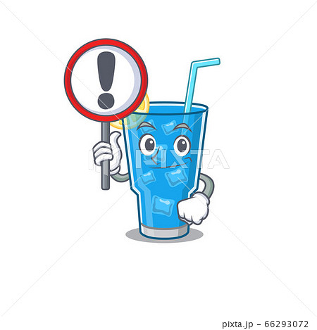 A cartoon icon of blue lagoon cocktail with a exclamation sign board A cartoon icon of blue lagoon cocktail with a exclamation sign board 66293072