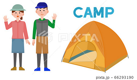 キャンプ 男女 テント イラストのイラスト素材