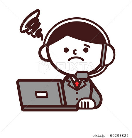 オペレーター コールセンター 男性 ノートパソコン 不満 困惑のイラスト素材