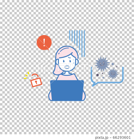 Illustration of a woman surprised by unauthorized access by computer virus 66293601