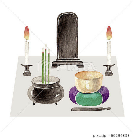 お位牌 香炉 リン 仏具 水彩 イラストのイラスト素材