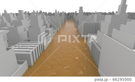 河川氾濫 都心水没 水害 災害 イメージ CG 66295000