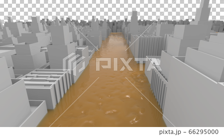 河川氾濫 都心水没 水害 災害 イメージ CG 66295000