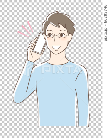 笑顔でスマホで通話する男性 笑顔でスマホで通話する男性 66295746