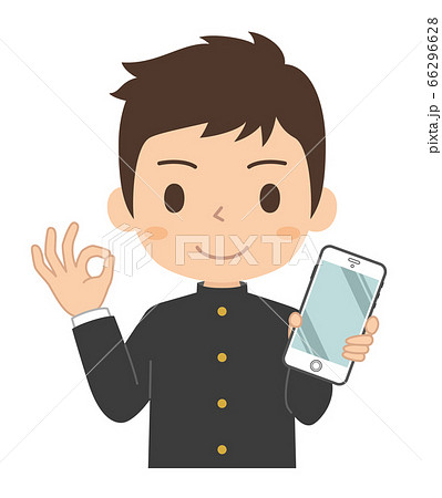 OKサインでスマホを持つ男子学生 OKサインでスマホを持つ男子学生 66296628