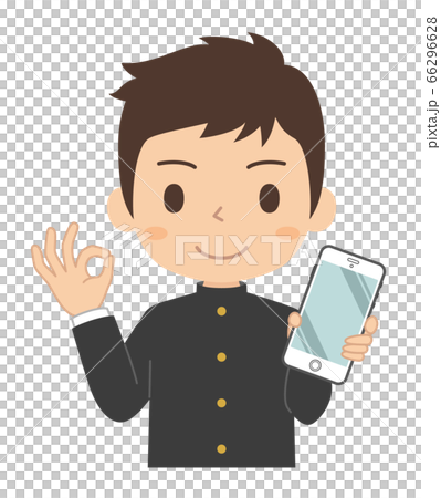 OKサインでスマホを持つ男子学生 OKサインでスマホを持つ男子学生 66296628