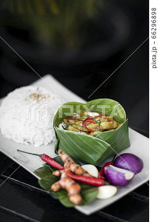 tradtional cambodian amok fish curry meal on tradtional cambodian amok fish curry meal on 66296898
