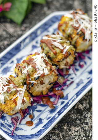 mexican spicy bbq corn tapas snack with chilli 66297540