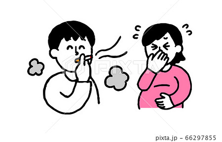 タバコを吸う男性と嫌がる妊婦 シンプル のイラスト素材