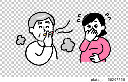 タバコを吸うシニア男性と嫌がる妊婦（シンプル） 66297866