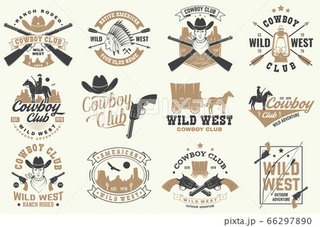 Cowboy club badge. Ranch rodeo. Vector. Concept for shirt, logo, print, stamp, tee with cowboy and shotgun. Vintage typography design with wild west and western rifle silhouette. Cowboy club badge. Ranch rodeo. Vector. Concept for shirt, logo, print, stamp, tee with cowboy and shotgun. Vintage typography design with wild west and western rifle silhouette. 66297890