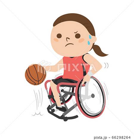 車いすバスケットボール選手のイラスト ドリブルを若い女性 のイラスト素材