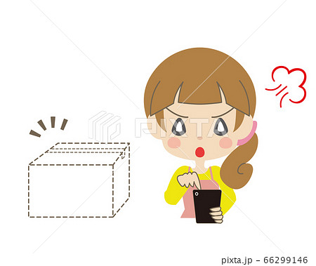 点線の箱とスマートフォンを操作して怒る女性 66299146