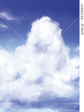 夏の空に浮かぶ大きな入道雲の水彩イラストのイラスト素材