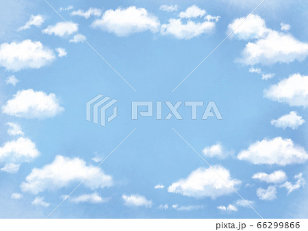 青空に浮かぶ雲の水彩イラストのフレームのイラスト素材