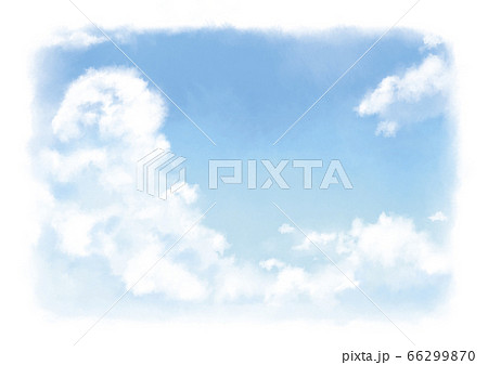 夏の青空に浮かぶ大きな入道雲の水彩イラストのフレームのイラスト素材