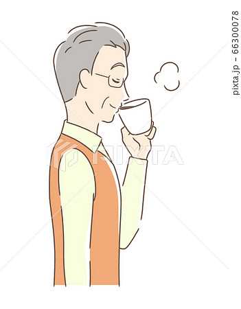 マグカップのコーヒーを飲む男性の横顔のイラスト素材