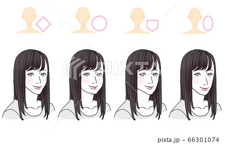 美容イラスト 顔型別ヘアスタイルイラストのイラスト素材