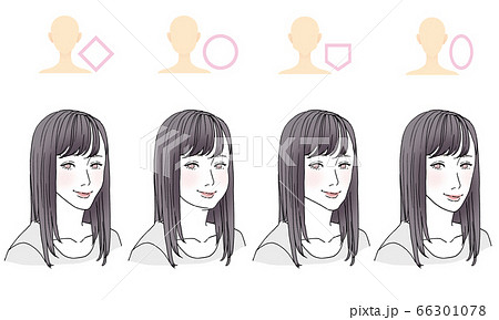 美容イラスト 顔型別ヘアスタイルイラストのイラスト素材