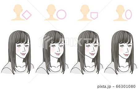 美容イラスト 顔型別ヘアスタイルイラストのイラスト素材