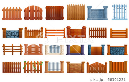 Fence icons set, cartoon style 66301221