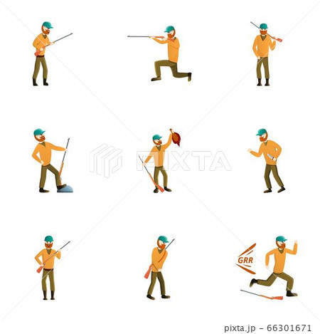 Duck hunter icon set, cartoon style 66301671