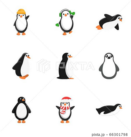 Penguin character icon set, cartoon style 66301798