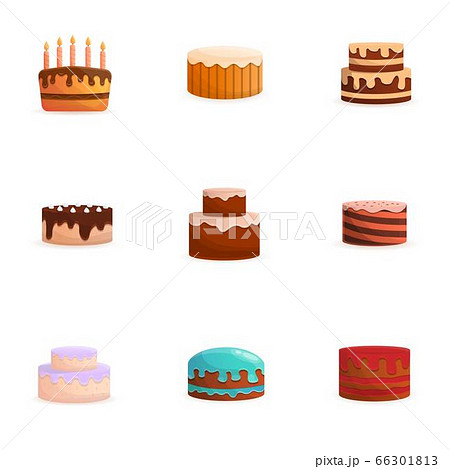 Tasty cream cake icon set, cartoon style Tasty cream cake icon set, cartoon style 66301813