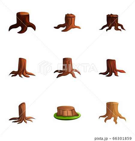 Cutted tree stump icon set, cartoon style Cutted tree stump icon set, cartoon style 66301859