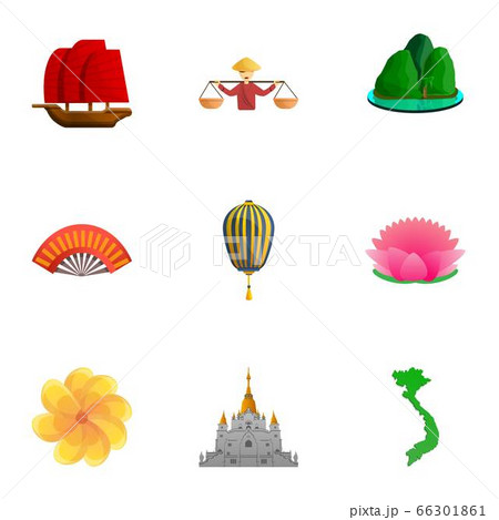 Vietnam landmark icon set, cartoon style Vietnam landmark icon set, cartoon style 66301861