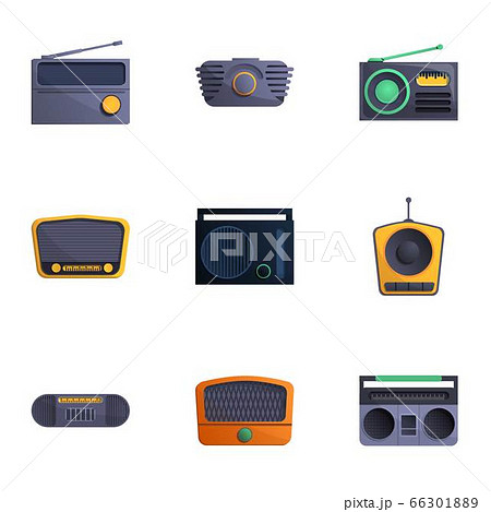 Broadcast radio icon set, cartoon style Broadcast radio icon set, cartoon style 66301889