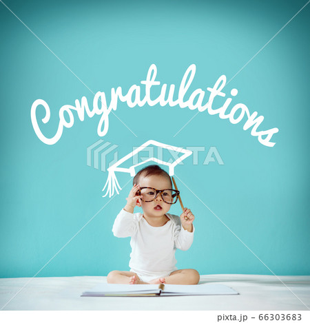 Newborn and blackboard with "congratulation" on Newborn and blackboard with "congratulation" on 66303683