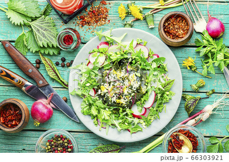 Salad with seaweed and greens 66303921