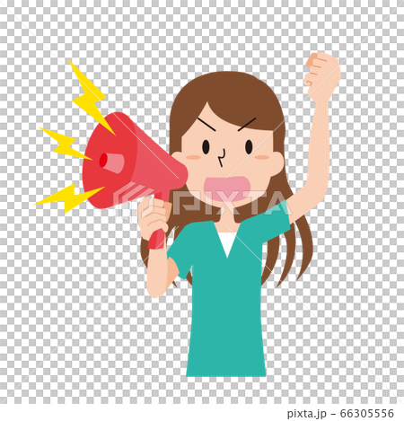 拡声器を持って抗議をする女性のイラスト 拡声器を持って抗議をする女性のイラスト 66305556