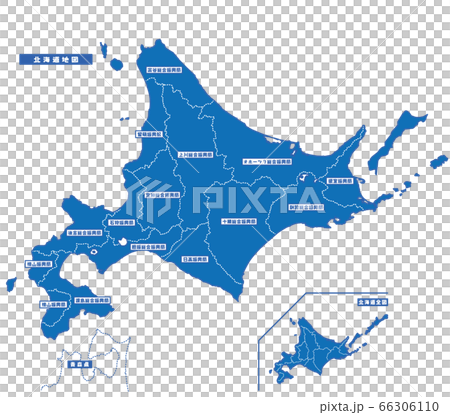 北海道地図 シンプル青 総合振興局・振興局 66306110