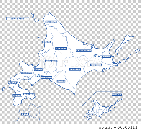 北海道地図 シンプル白地図 総合振興局 振興局のイラスト素材