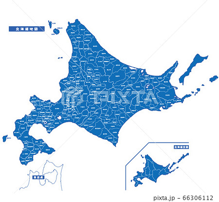 北海道地図 シンプル青 市区町村
