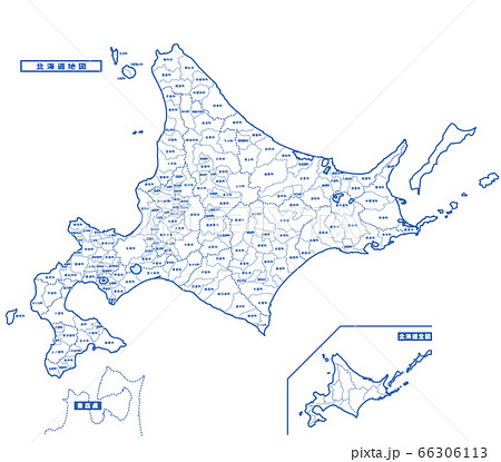 北海道地図 シンプル白地図 市区町村のイラスト素材