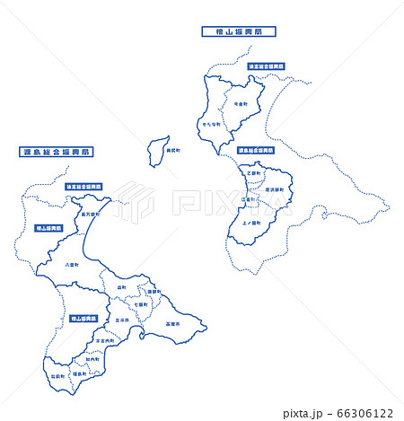 渡島総合振興局 檜山振興局地図 シンプル白地図 市区町村のイラスト素材
