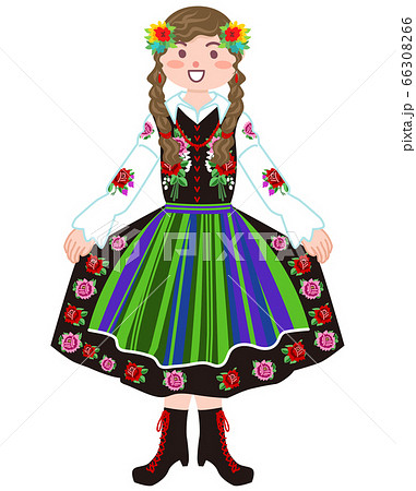 ポーランドの民族衣装を着た女性のイラスト素材