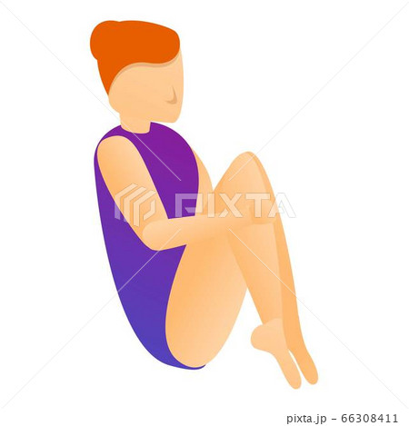 Girl embrace knees jump in pool icon, cartoon style 66308411