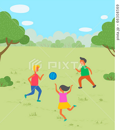 Children Playing with Ball in Park Vector Image Children Playing with Ball in Park Vector Image 66308569