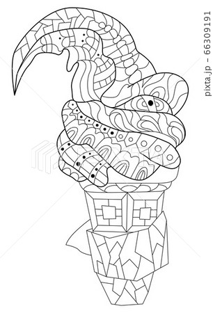 Ice cream are drawn in black and white outline for coloring page. Ice cream are drawn in black and white outline for coloring page. 66309191