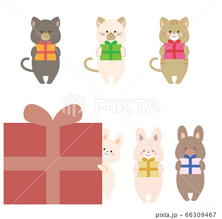 プレゼントを渡す動物のイラストセットのイラスト素材