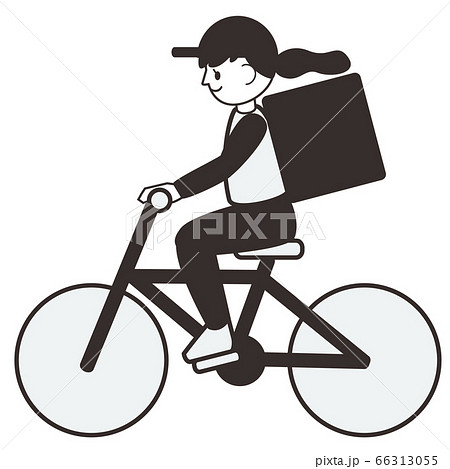 自転車に乗っている女性配達員イラストのイラスト素材